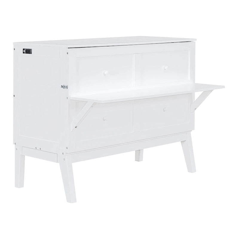 Full Size Murphy Bed Cabinet with Fold-Out Desk and USB Charging Port