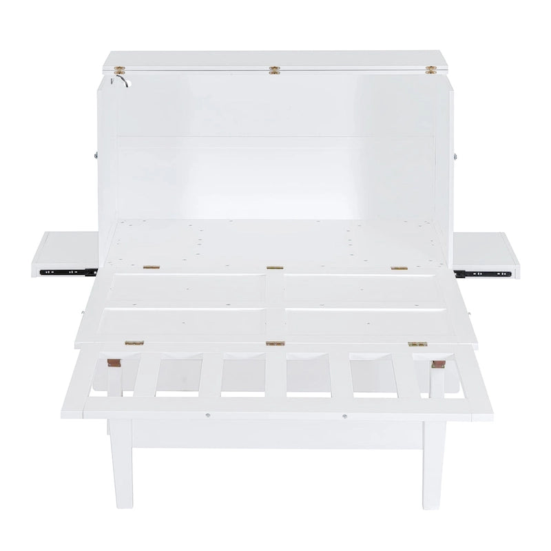 Full Size Murphy Bed Cabinet with Fold-Out Desk and USB Charging Port
