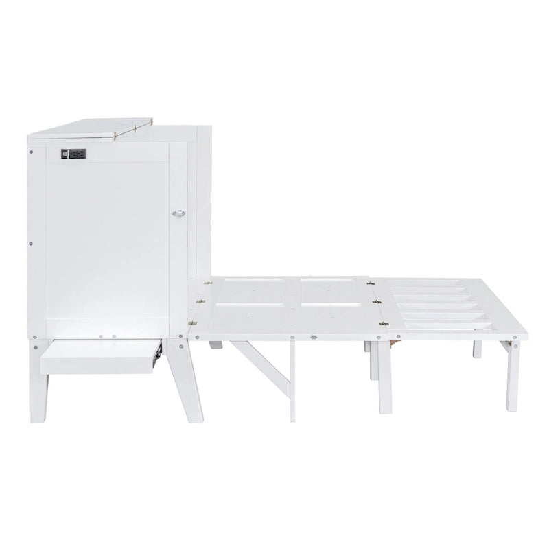 Full Size Murphy Bed Cabinet with Fold-Out Desk and USB Charging Port