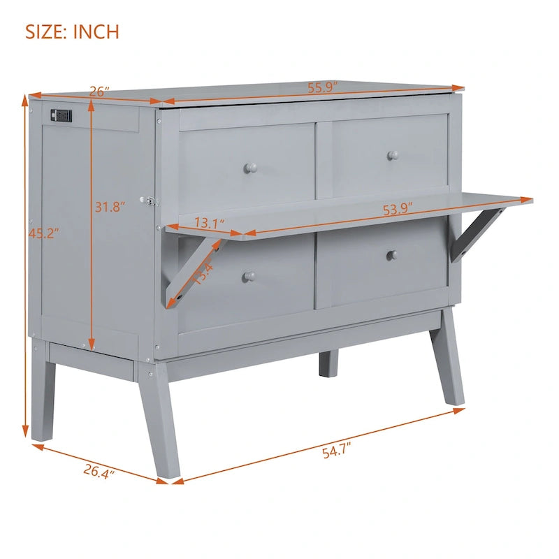 Full Size Murphy Bed Cabinet with Fold-Out Desk and USB Charging Port