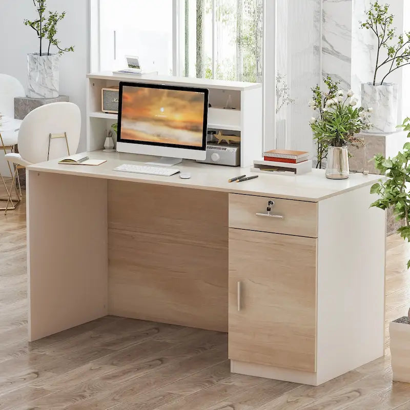 Modern L-Shaped Reception Desk with Scratch-Resistant Surface and Storage