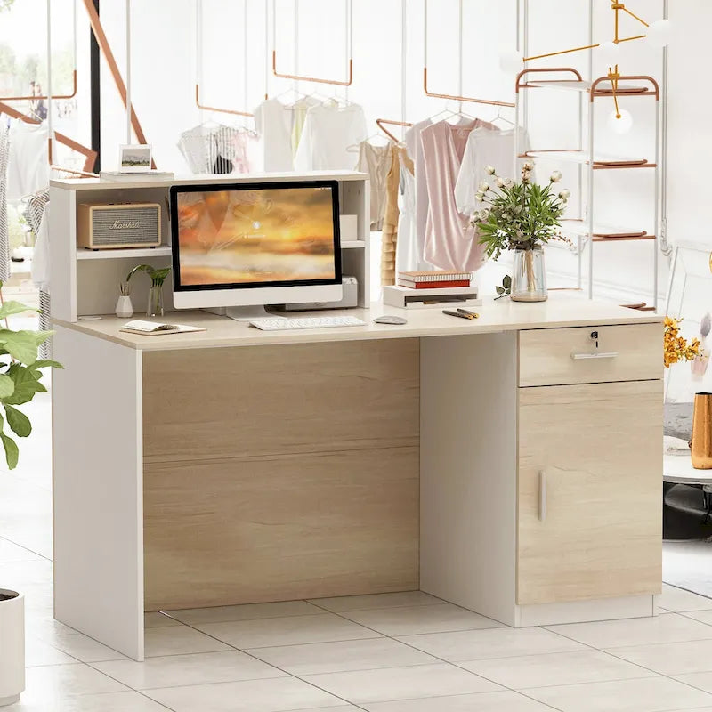 Modern L-Shaped Reception Desk with Scratch-Resistant Surface and Storage