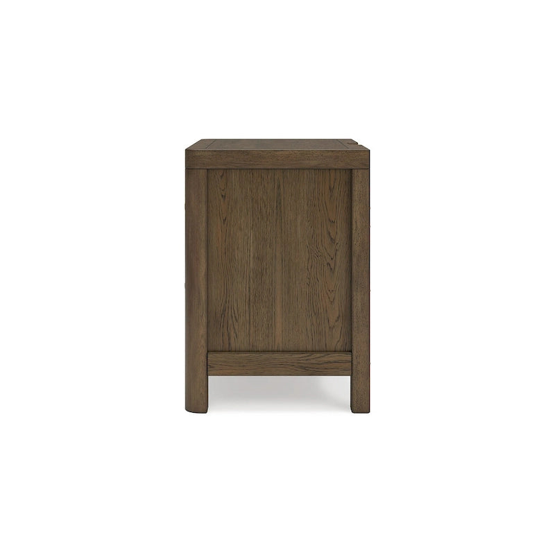 Light Brown Nightstand with 2 Drawers and Dual USB Charging Ports