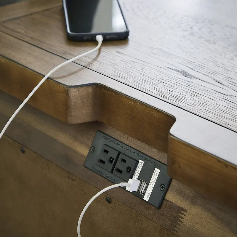 Light Brown Nightstand with 2 Drawers and Dual USB Charging Ports