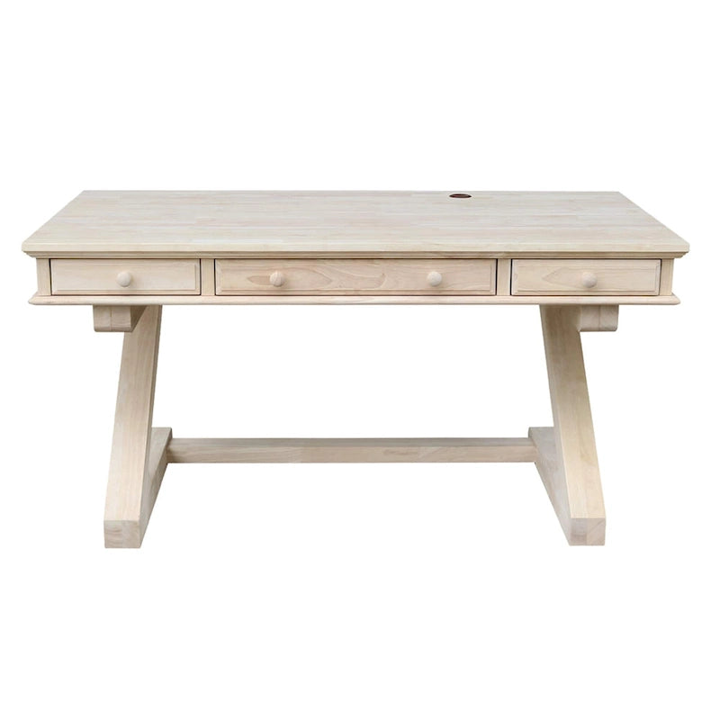 Unfinished Solid Wood Executive Desk with Keyboard Tray and Drawer