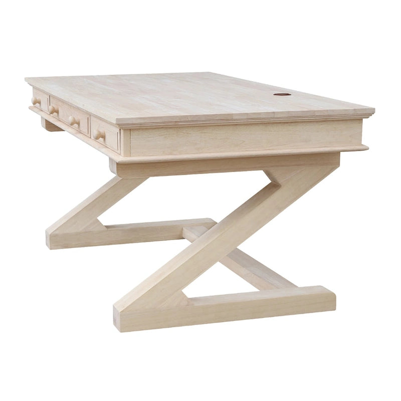 Unfinished Solid Wood Executive Desk with Keyboard Tray and Drawer