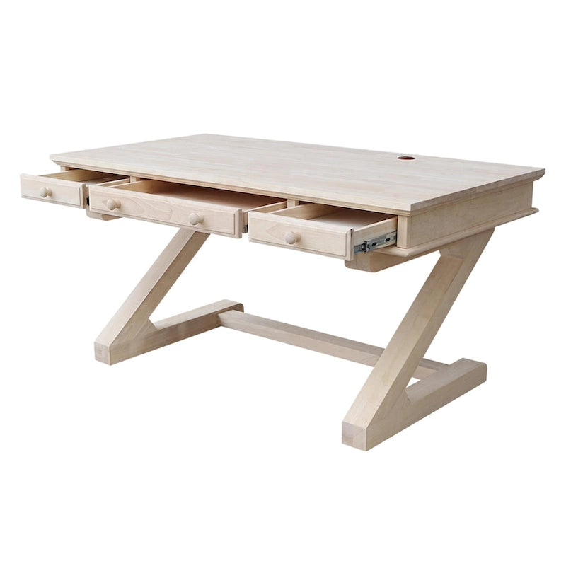 Unfinished Solid Wood Executive Desk with Keyboard Tray and Drawer