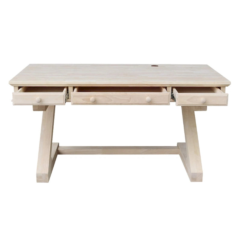 Unfinished Solid Wood Executive Desk with Keyboard Tray and Drawer