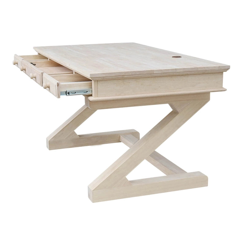Unfinished Solid Wood Executive Desk with Keyboard Tray and Drawer