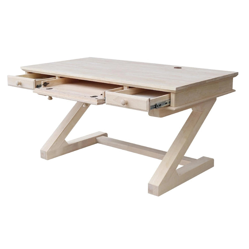 Unfinished Solid Wood Executive Desk with Keyboard Tray and Drawer