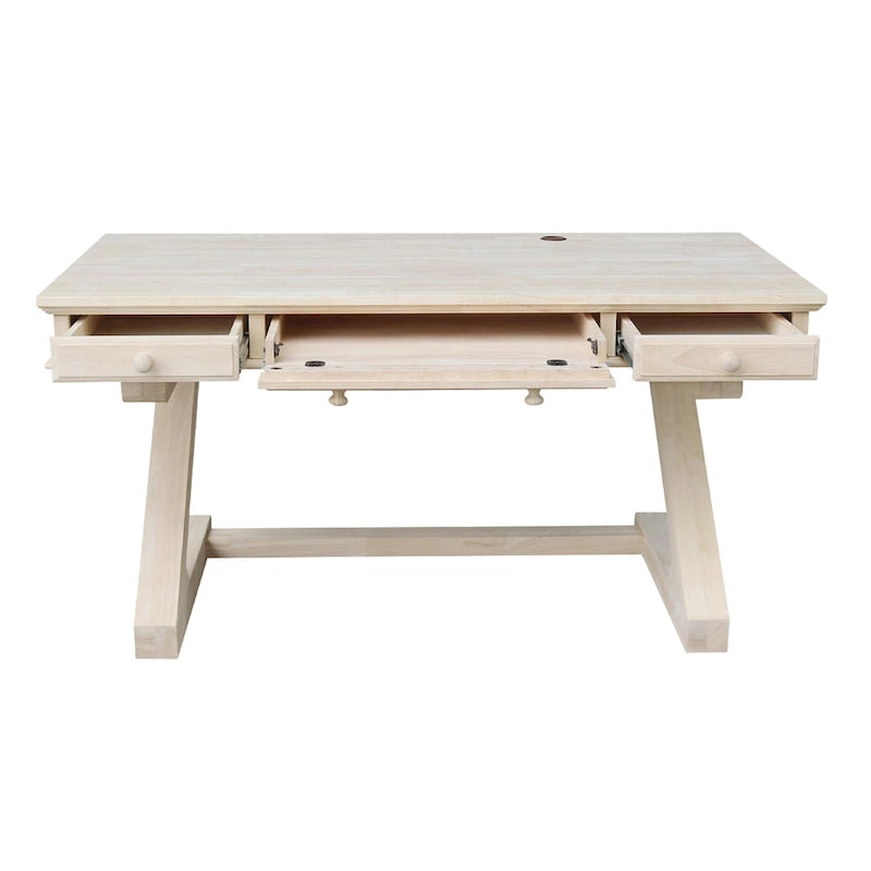 Unfinished Solid Wood Executive Desk with Keyboard Tray and Drawer
