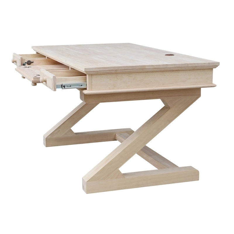Unfinished Solid Wood Executive Desk with Keyboard Tray and Drawer