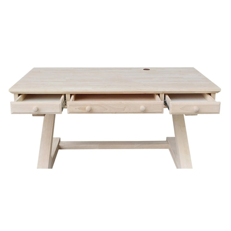 Unfinished Solid Wood Executive Desk with Keyboard Tray and Drawer
