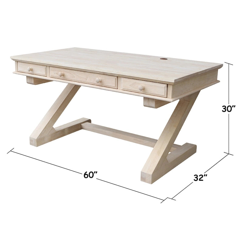 Unfinished Solid Wood Executive Desk with Keyboard Tray and Drawer