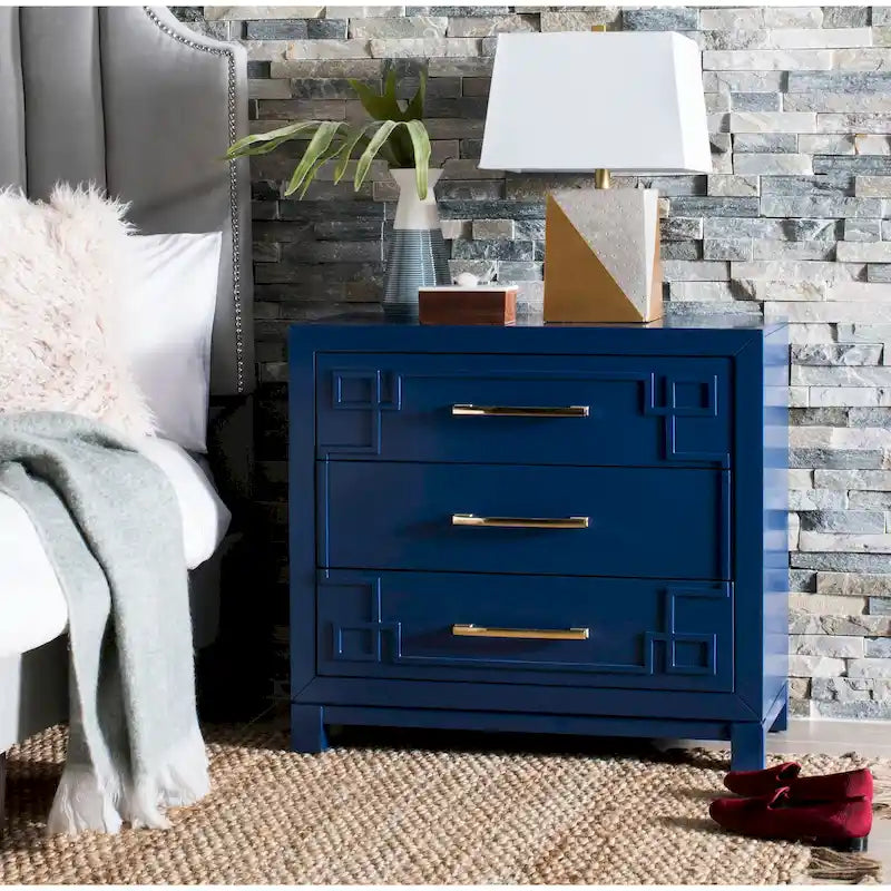 3-Drawer Chest with Gold Hardware and Carved Details