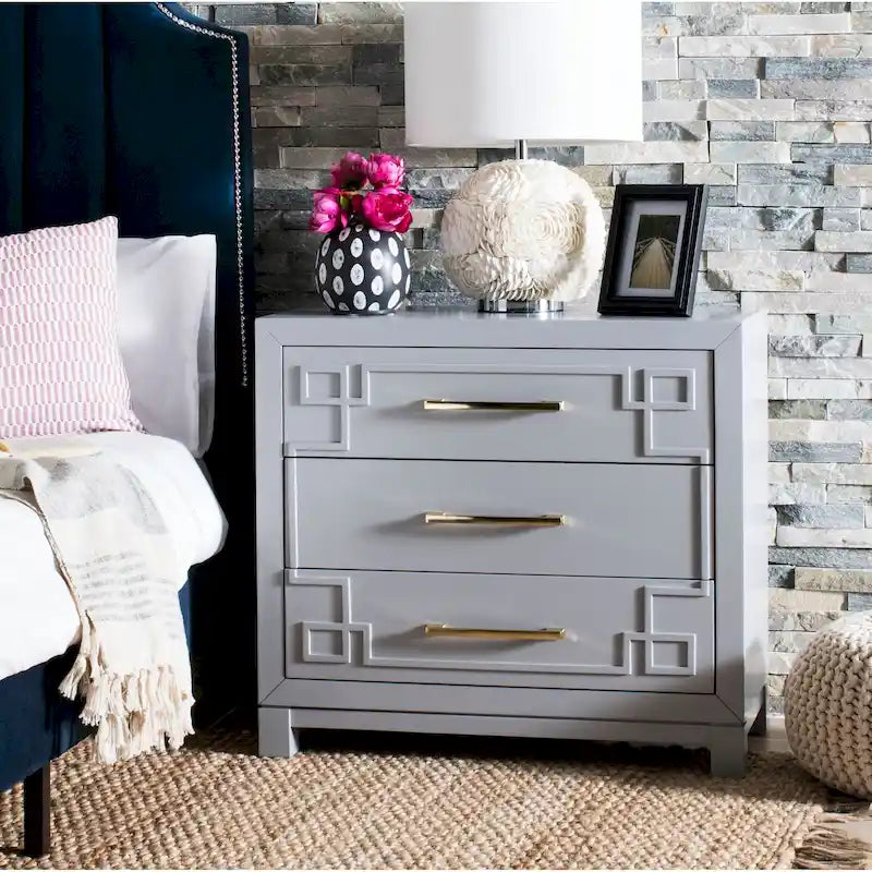 3-Drawer Chest with Gold Hardware and Carved Details