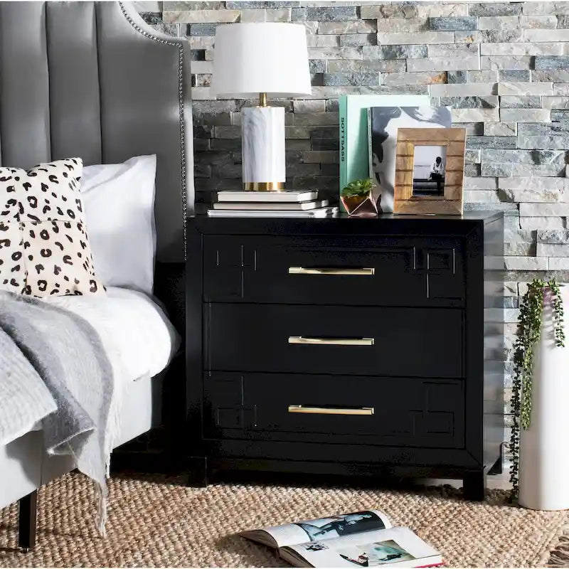 3-Drawer Chest with Gold Hardware and Carved Details