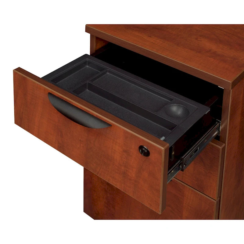 66-Inch Single Pedestal Office Desk with Locking Drawers and Ash Grey Finish
