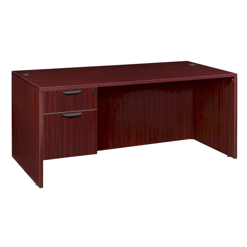 66-Inch Single Pedestal Office Desk with Locking Drawers and Ash Grey Finish