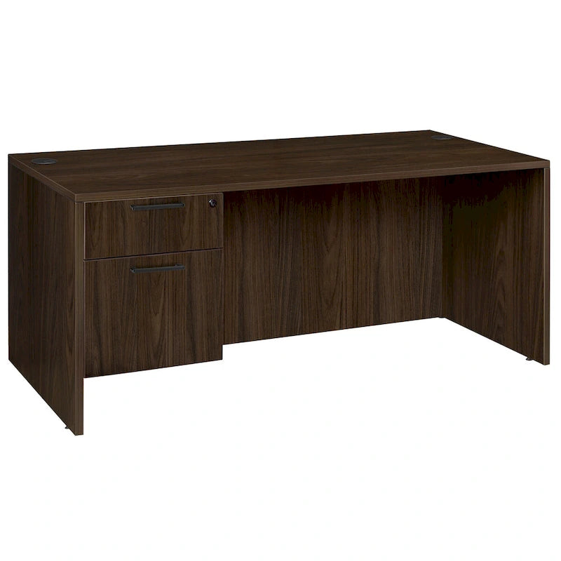 66-Inch Single Pedestal Office Desk with Locking Drawers and Ash Grey Finish