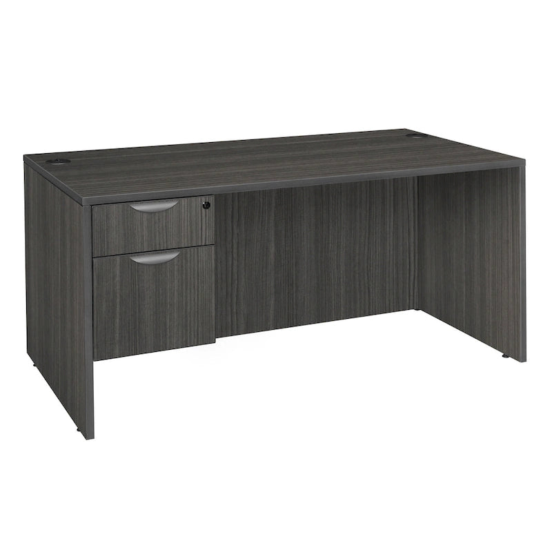 66-Inch Single Pedestal Office Desk with Locking Drawers and Ash Grey Finish