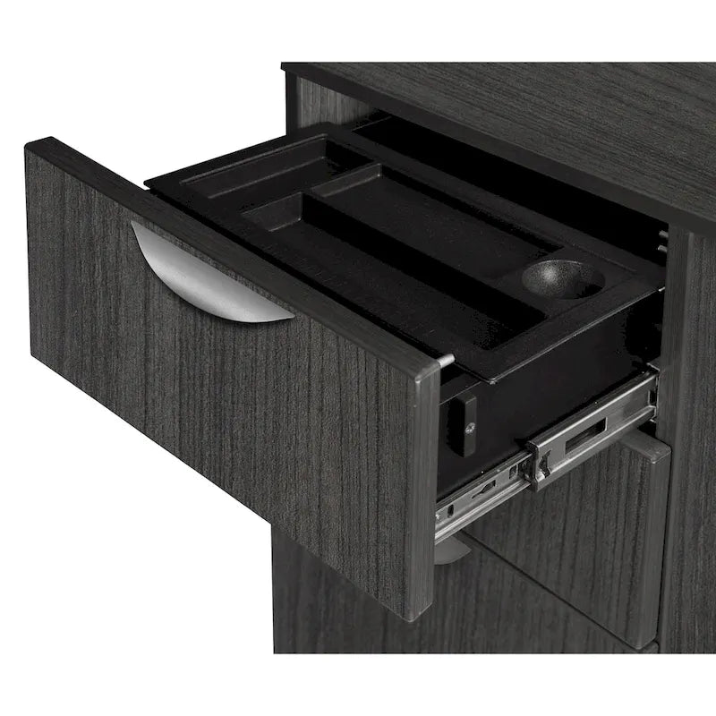 66-Inch Single Pedestal Office Desk with Locking Drawers and Ash Grey Finish