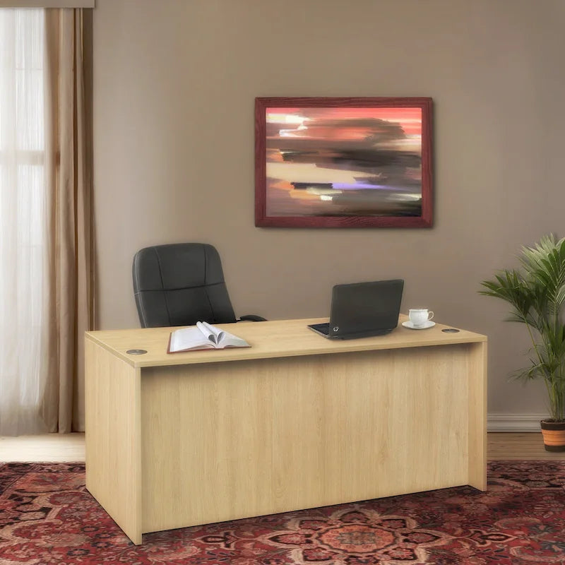 66-Inch Single Pedestal Office Desk with Locking Drawers and Ash Grey Finish