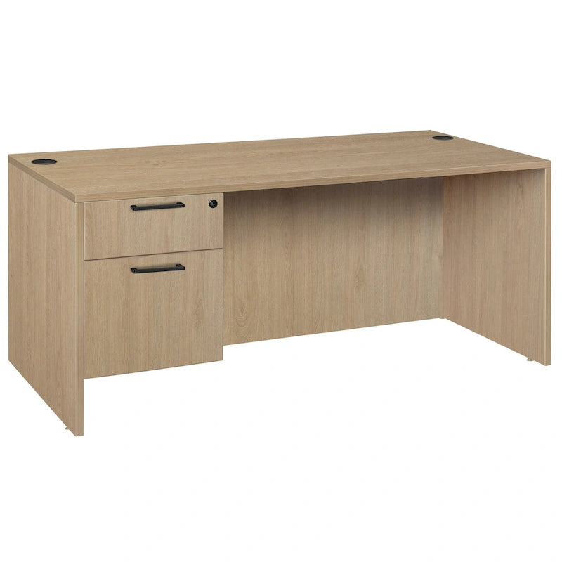 66-Inch Single Pedestal Office Desk with Locking Drawers and Ash Grey Finish