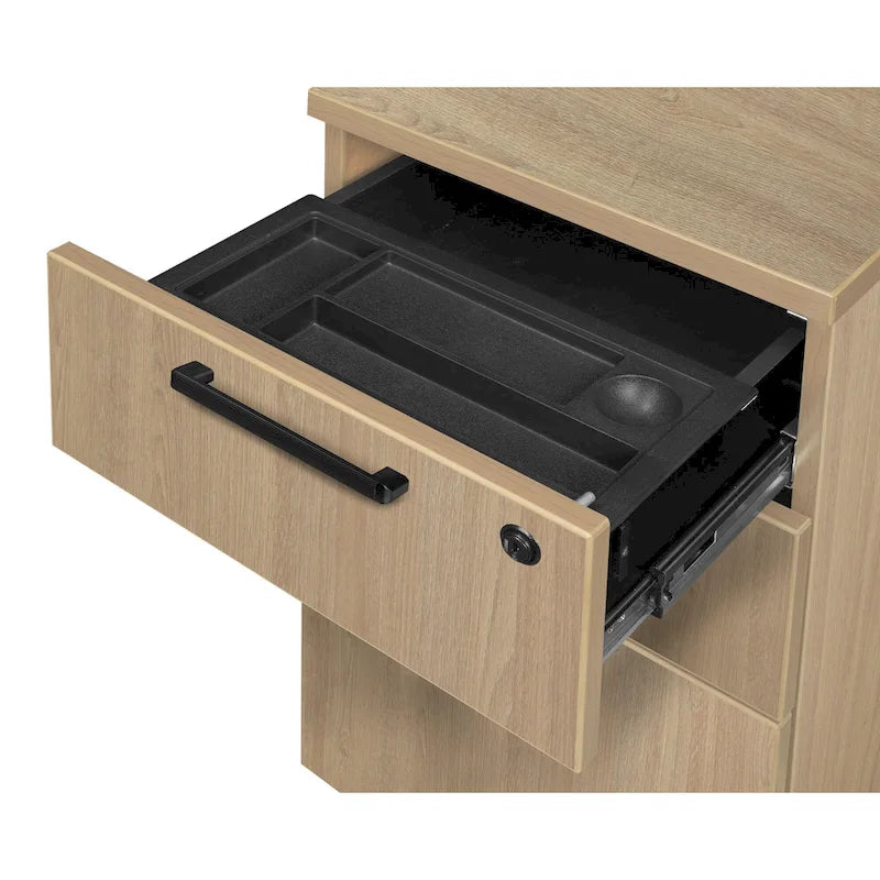 66-Inch Single Pedestal Office Desk with Locking Drawers and Ash Grey Finish
