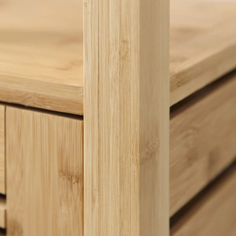 Solid Bamboo Bathroom Cabinet with Open and Hidden Shelves, Natural Finish