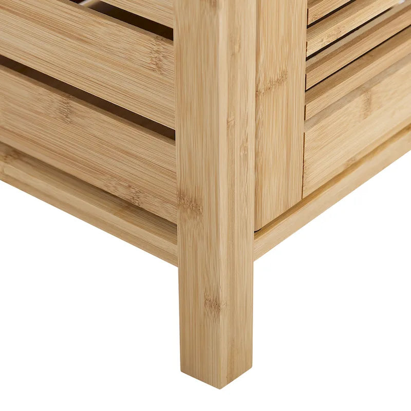 Solid Bamboo Bathroom Cabinet with Open and Hidden Shelves, Natural Finish