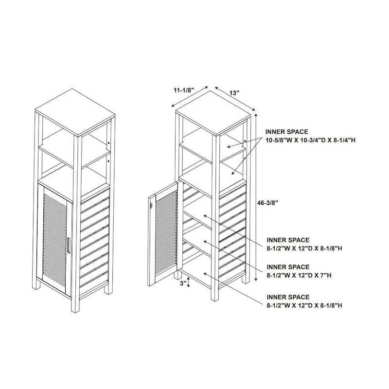 Solid Bamboo Bathroom Cabinet with Open and Hidden Shelves, Natural Finish