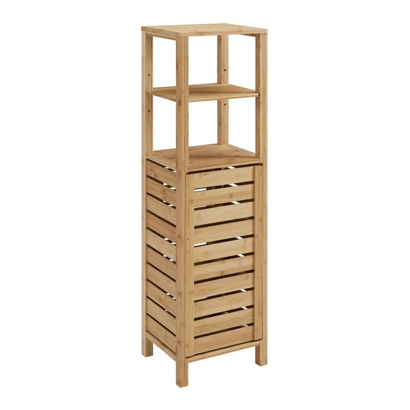 Solid Bamboo Bathroom Cabinet with Open and Hidden Shelves, Natural Finish