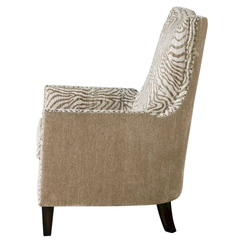 High-Back Arm Chair with Stripe Pattern Seat and Weathered Maple Finish