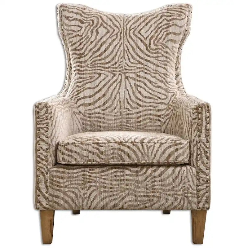 High-Back Arm Chair with Stripe Pattern Seat and Weathered Maple Finish