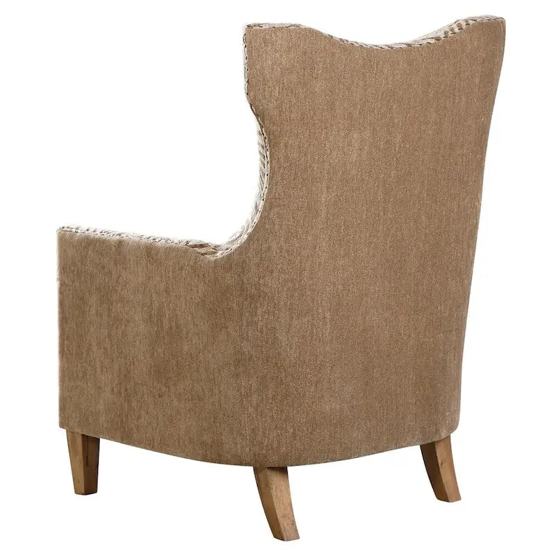 High-Back Arm Chair with Stripe Pattern Seat and Weathered Maple Finish