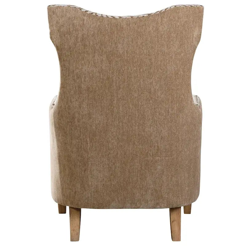 High-Back Arm Chair with Stripe Pattern Seat and Weathered Maple Finish