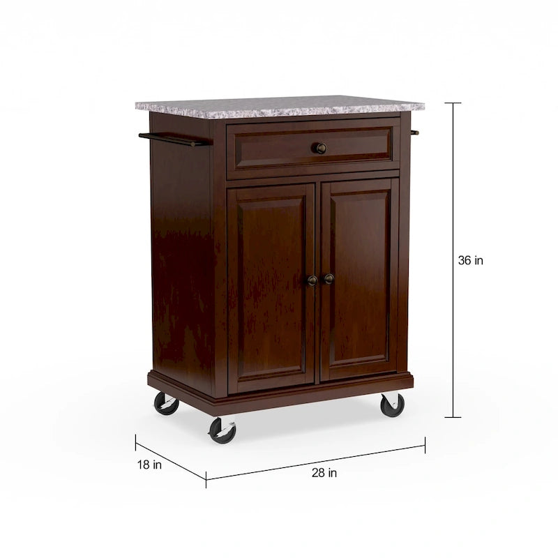 Compact Kitchen Cart with Granite Top, Drawer, Cabinet and Locking Casters