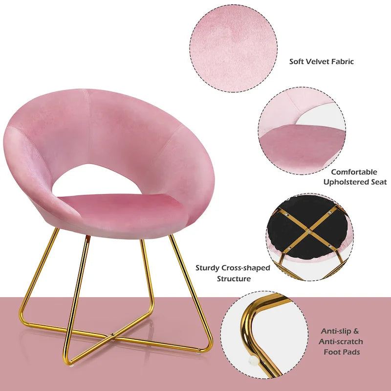 Velvet Accent Arm Chair with Golden Legs, Supports 300 lbs