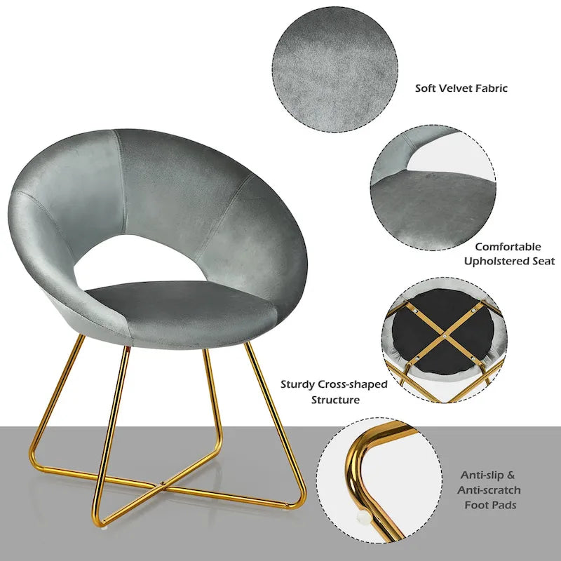 Velvet Accent Arm Chair with Golden Legs, Supports 300 lbs