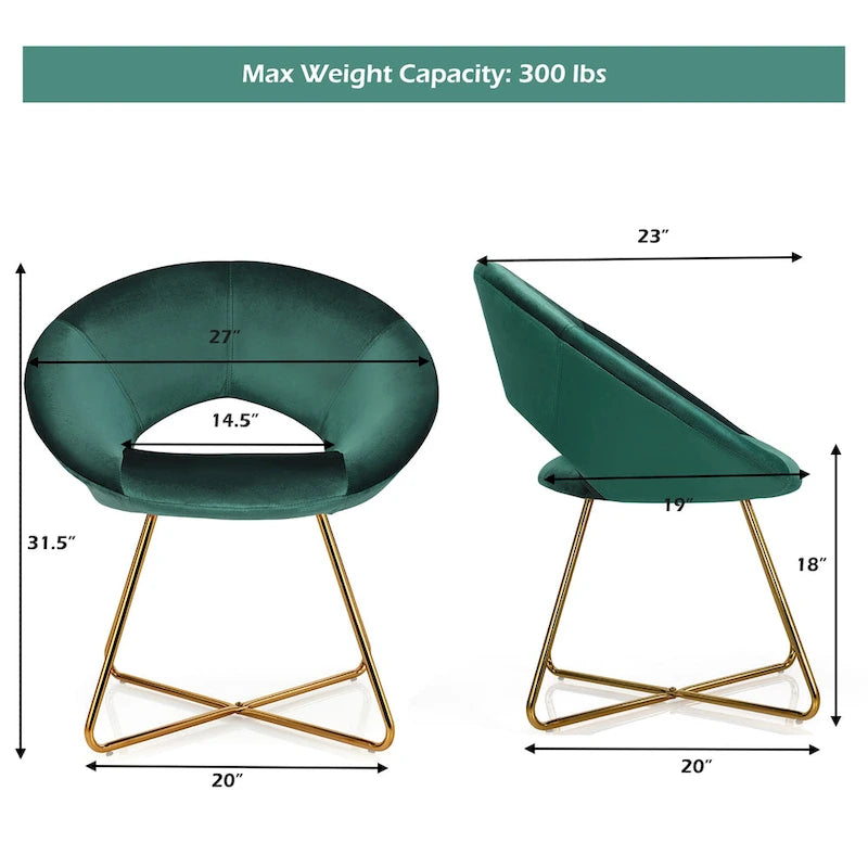 Velvet Accent Arm Chair with Golden Legs, Supports 300 lbs