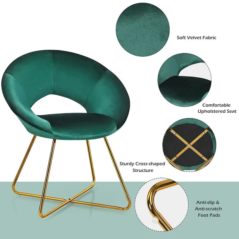 Velvet Accent Arm Chair with Golden Legs, Supports 300 lbs