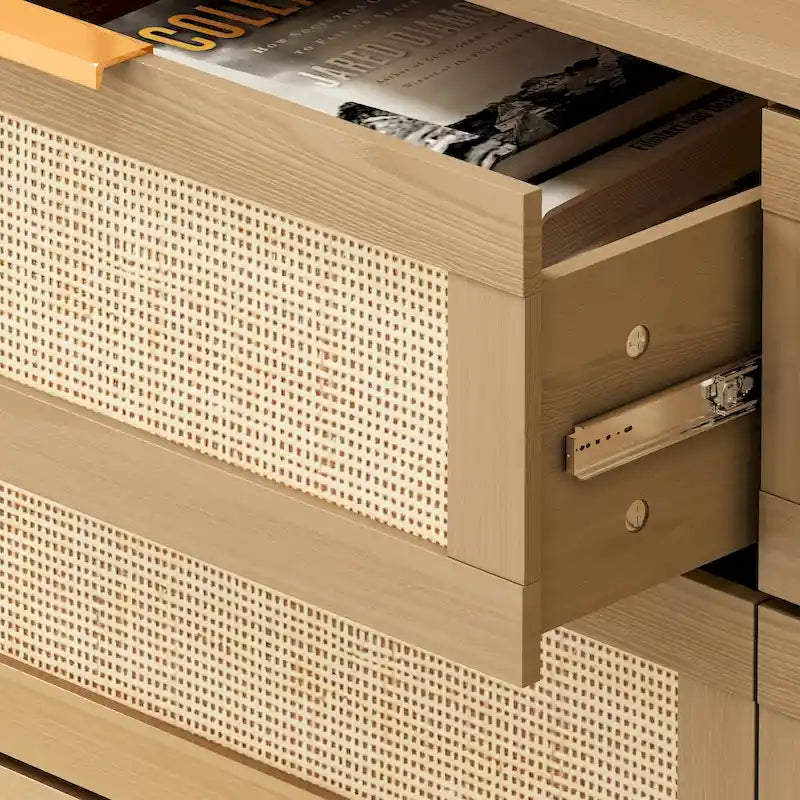 6-Drawer Rattan Dresser for Bedroom and Living Room