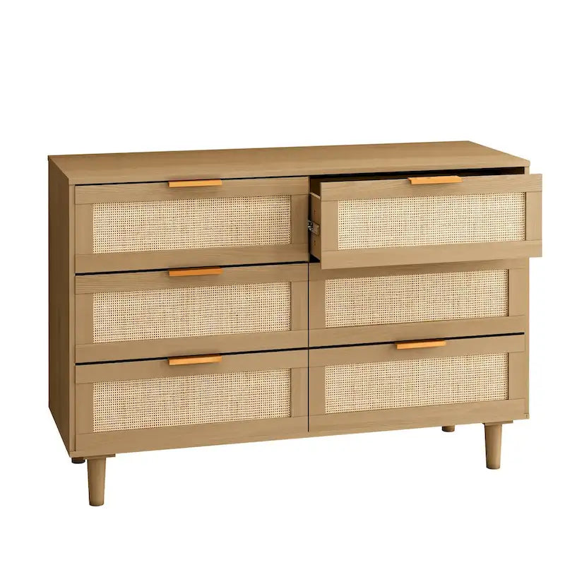 6-Drawer Rattan Dresser for Bedroom and Living Room