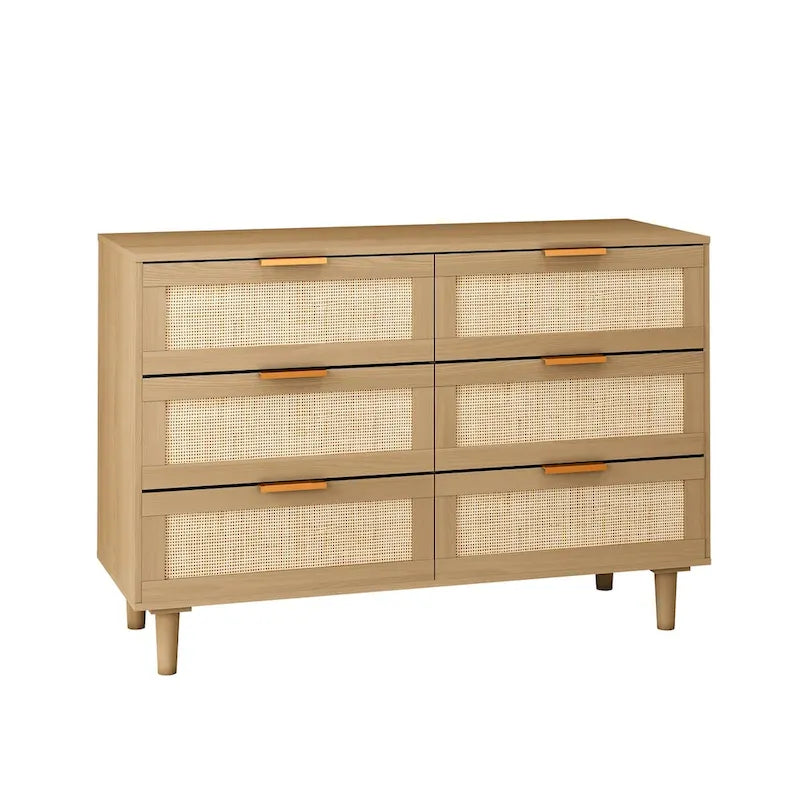 6-Drawer Rattan Dresser for Bedroom and Living Room