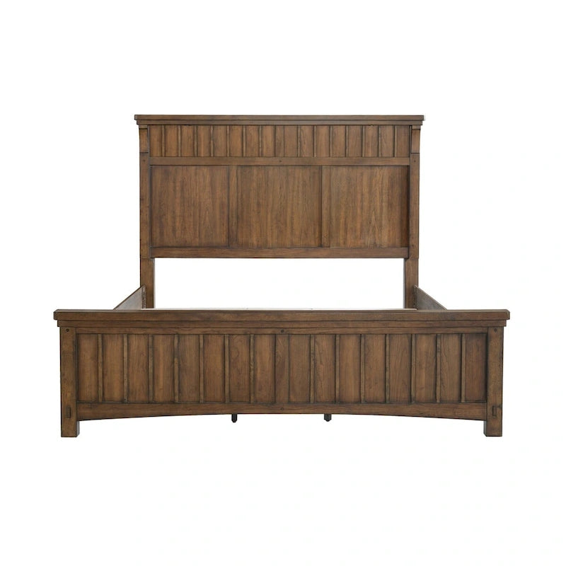 King Panel Bed with Integrated Reading Lights and Cherry Wood Finish