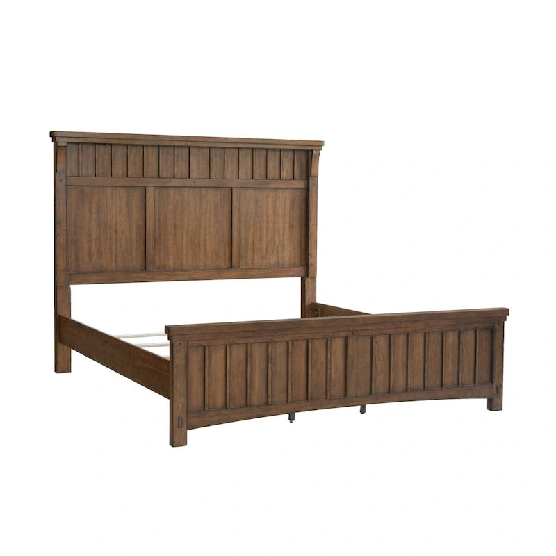 King Panel Bed with Integrated Reading Lights and Cherry Wood Finish