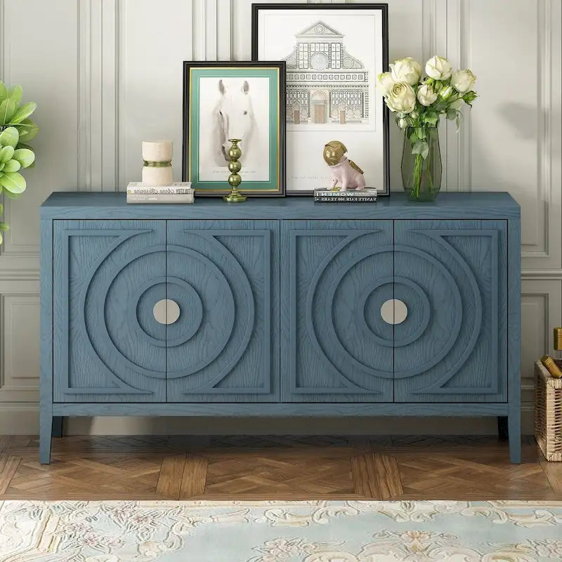 Retro 4-Door Sideboard with Curved Design and Adjustable Shelves, Multiple Colors