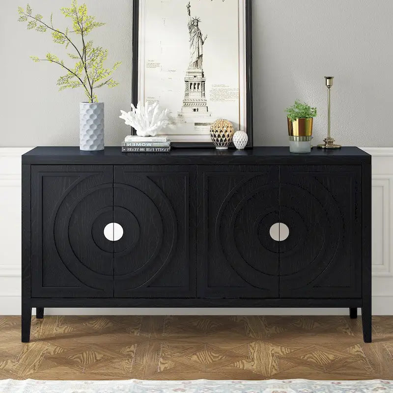 Retro 4-Door Sideboard with Curved Design and Adjustable Shelves, Multiple Colors
