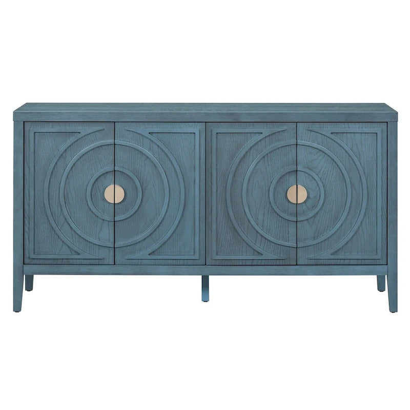 Retro 4-Door Sideboard with Curved Design and Adjustable Shelves, Multiple Colors